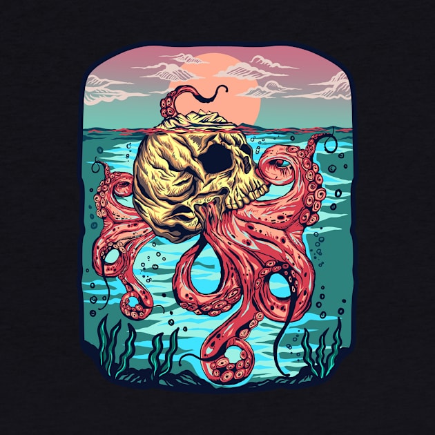 Sunrise Octopus Skull by pilipsjanuariusDesign